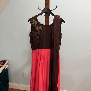 Pink and brown chudidhar